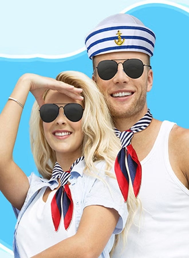 هابي دي طقم مكون من قطعتين قبعة قبطان يخت وقبعة بحار ووشاح مخطط، قبعة بحار ووشاح، إكسسوارات زي قبطان البحار للرجال والنساء بمقاس واحد - Image 5