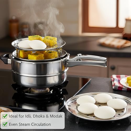 Kruvad 2 Pcs Stainless Steel Steamer Rack for Pressure Cooker & Instant Pot Multi-Purpose 8- Inch Steamer Basket for Vegetable Idli Dhokla Momos Steaming Rust-Free Large Steam Plate Insert - Image 3