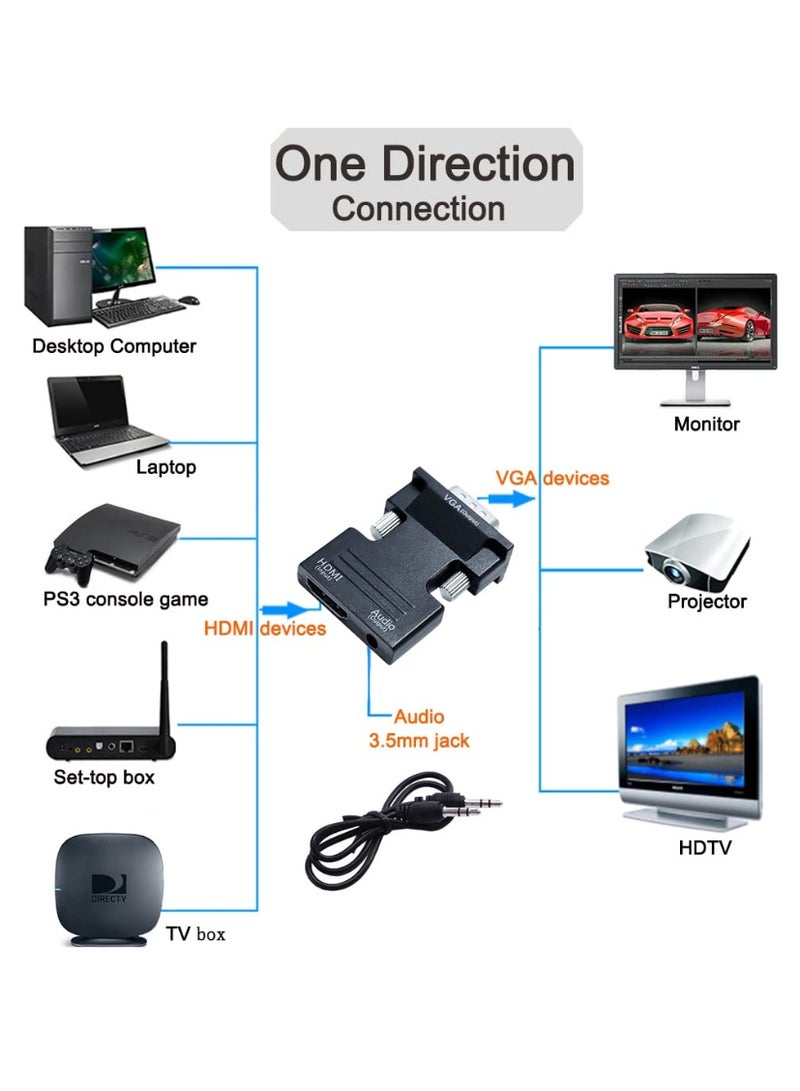 شابية محول HDMI إلى VGA اتجاهي مع منفذ صوت 3.5 مم (مخرج مصدر HDMI للكمبيوتر المحمول إلى تلفزيون VGA) لشاشة الكمبيوتر القديمة وجهاز العرض والفيديو 1080P (مدخل HDMI أنثى ومخرج VGA ذكر) - Image 2
