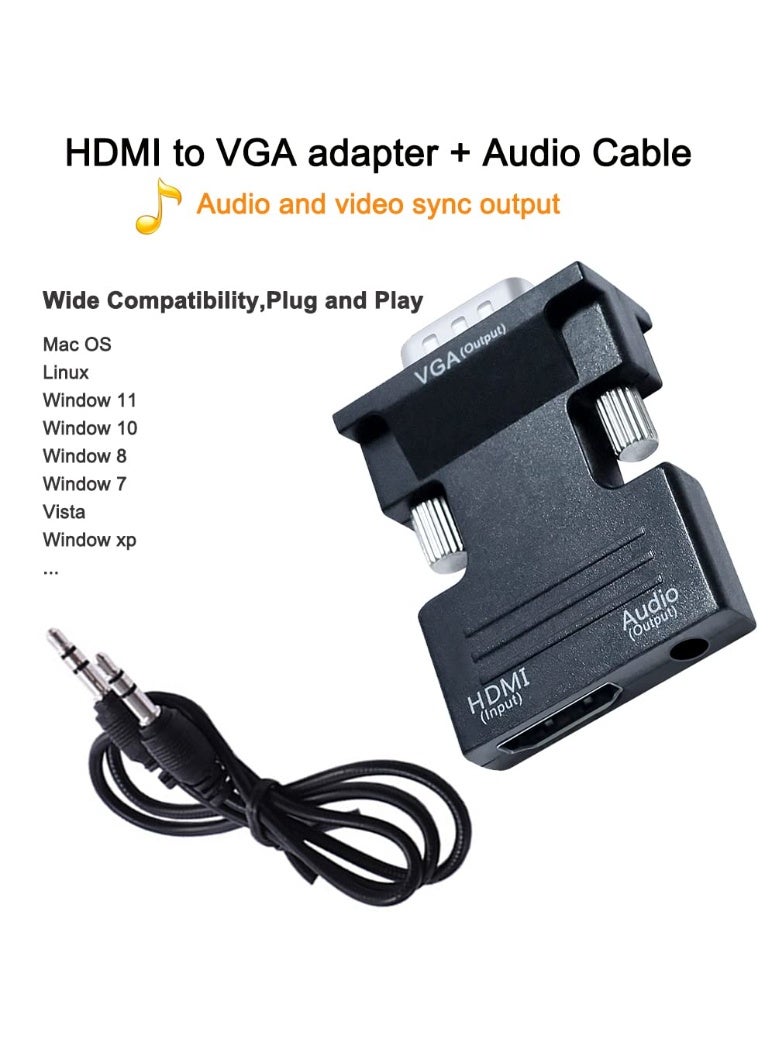 شابية محول HDMI إلى VGA اتجاهي مع منفذ صوت 3.5 مم (مخرج مصدر HDMI للكمبيوتر المحمول إلى تلفزيون VGA) لشاشة الكمبيوتر القديمة وجهاز العرض والفيديو 1080P (مدخل HDMI أنثى ومخرج VGA ذكر) - Image 4