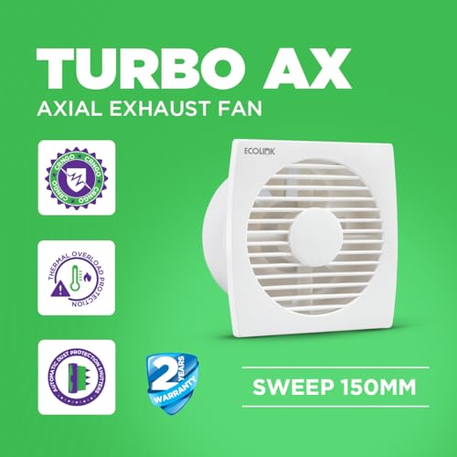 Ecolink TurboAX Axial 150MM Exhaust Fan for Kitchen & Bathroom with Dust Protection Shutters & Thermal Overload Protection | Pack of 1 (White) - Image 2