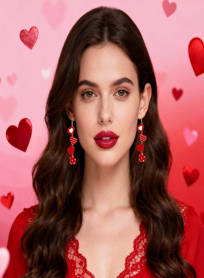 Nanafast Valentine’s Day Earrings for Women Glitter Love Red Heart Earrings Lightweight Acrylic Valentines Jewelry Gifts for Her, Acrylic, No Gemstone - Image 2