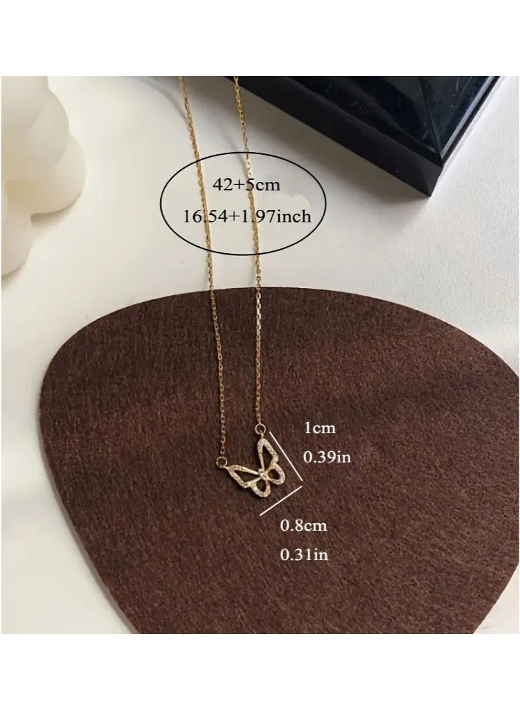 قلادة فراشة صغيرة مجوفة من قطعة واحدة سلسلة رفيعة مجوهرات أنيقة للرقبة - Image 2