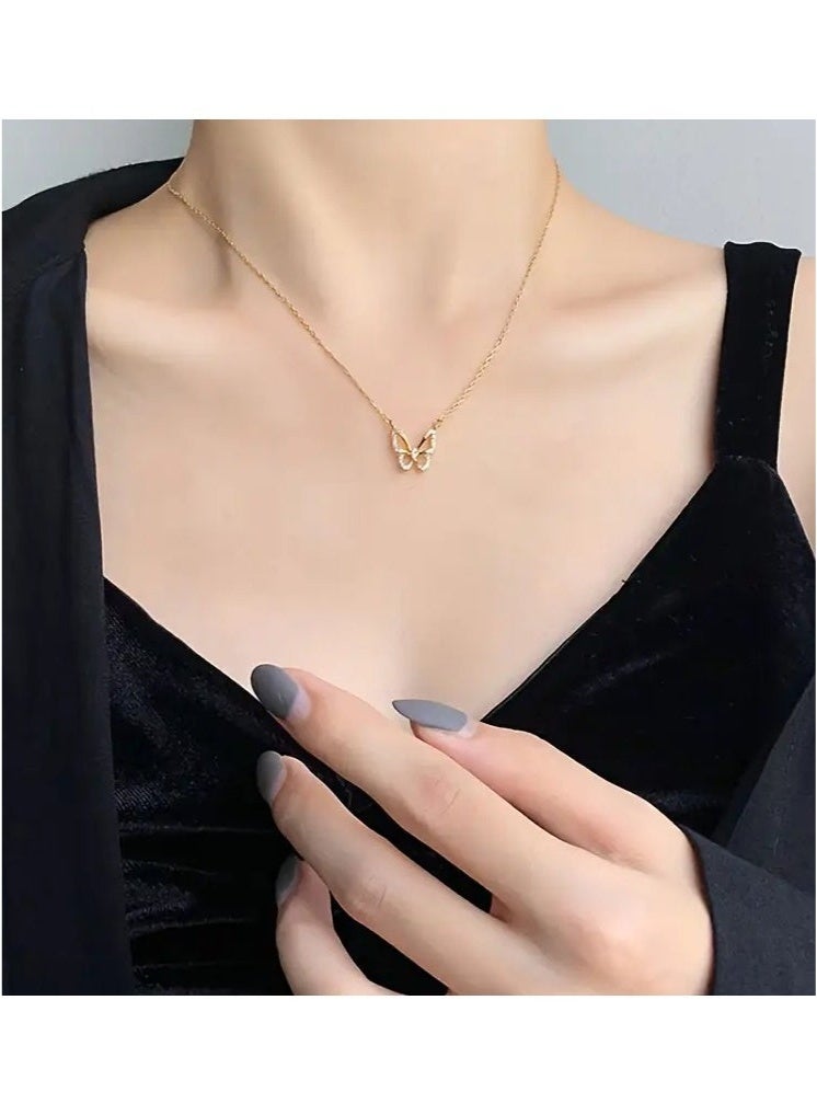 قلادة فراشة صغيرة مجوفة من قطعة واحدة سلسلة رفيعة مجوهرات أنيقة للرقبة - Image 3