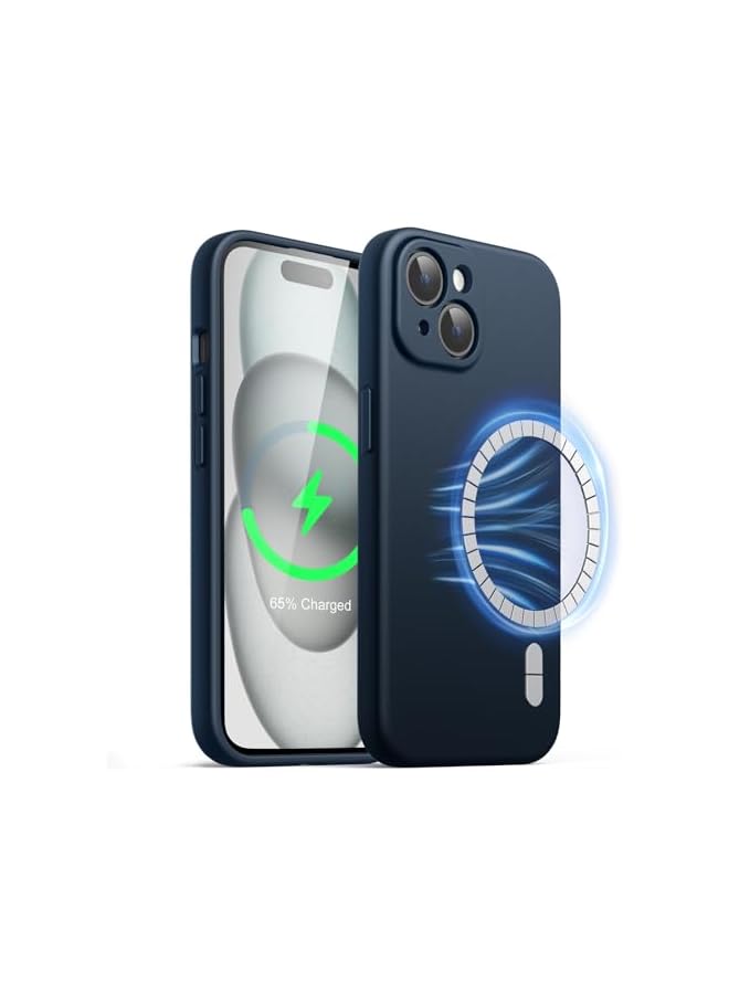 JETech Magnetic Silicone Case for iPhone 15 6.1-Inch, Compatible with MagSafe, Phone Cover with Camera Lens Full Protection (Navy)