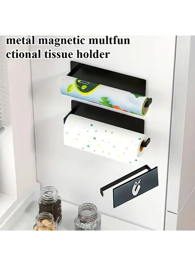Black Magnetic Paper Towel Holder Wall Mounted No Drilling Required Kitchen Bathroom - Image 3