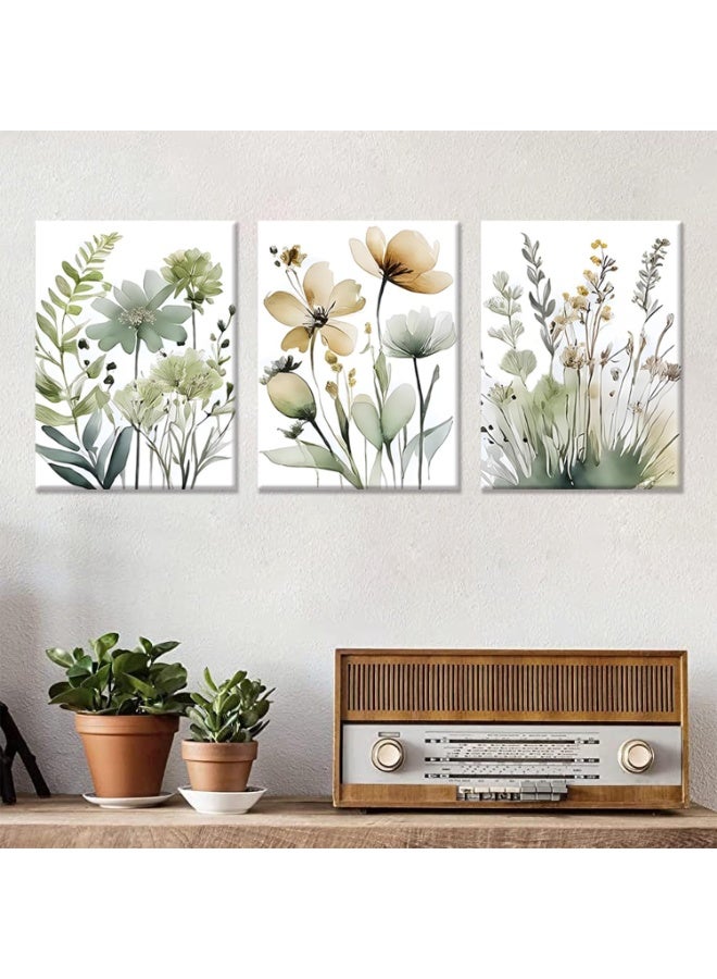 INSIJAM Set Of 3 Framed Canvas Wall Arts Green Botanical Wall Art Boho Floral Canvas Wall Decor Paintings Minimalist Flower Posters Prints Pictures for Bedroom Living Room12x16 Inch - Image 4