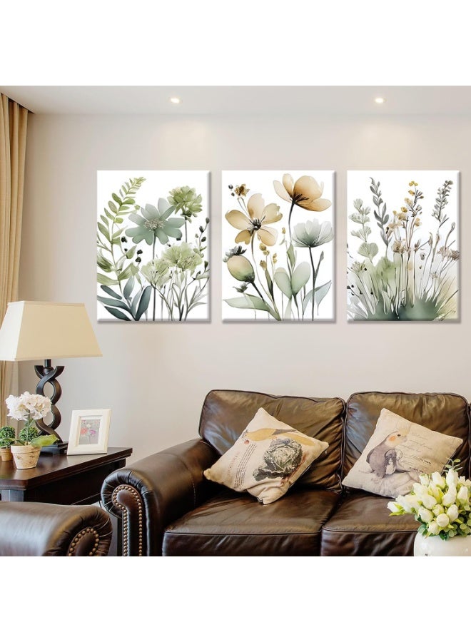 INSIJAM Set Of 3 Framed Canvas Wall Arts Green Botanical Wall Art Boho Floral Canvas Wall Decor Paintings Minimalist Flower Posters Prints Pictures for Bedroom Living Room12x16 Inch - Image 5