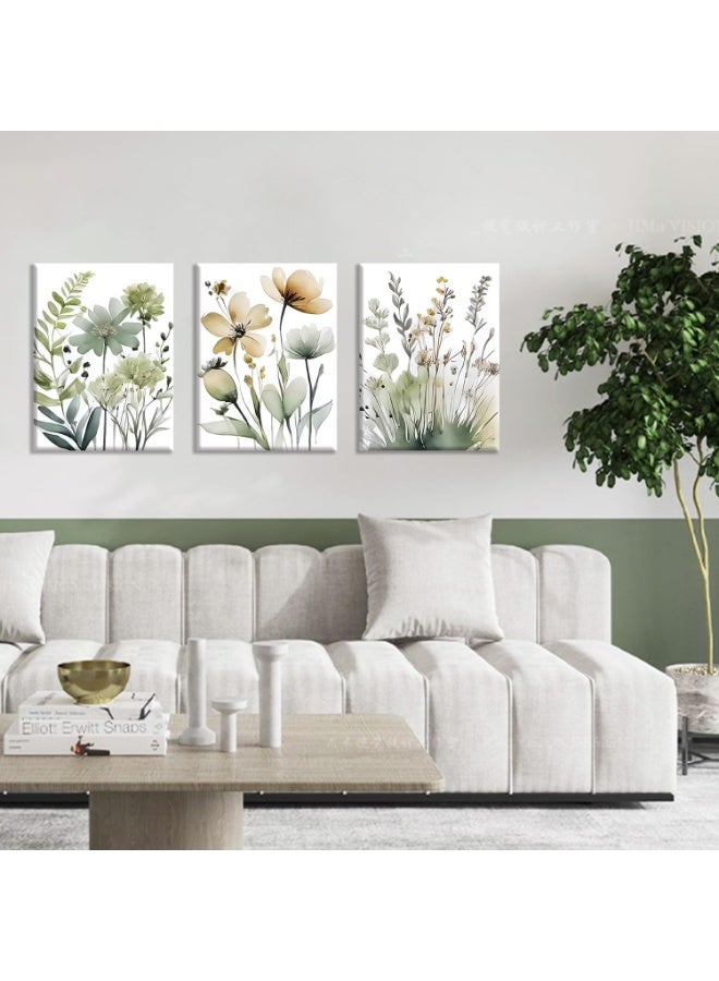 INSIJAM Set Of 3 Framed Canvas Wall Arts Green Botanical Wall Art Boho Floral Canvas Wall Decor Paintings Minimalist Flower Posters Prints Pictures for Bedroom Living Room12x16 Inch - Image 2