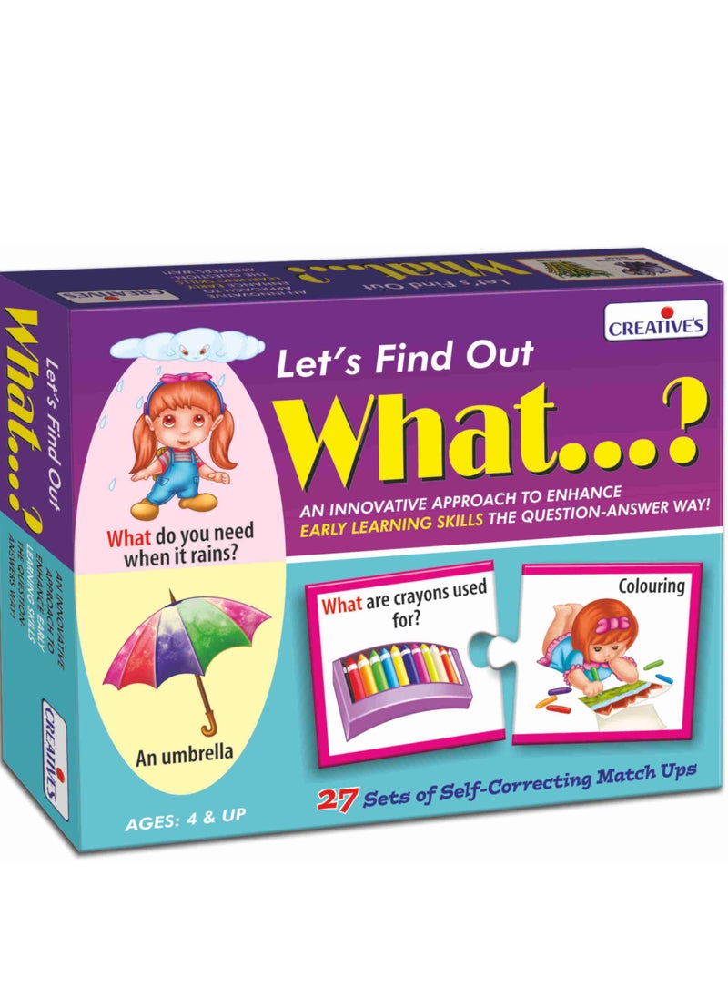 Creative's - Creative’s Let's Find Out - What? | WH Questions Educational Puzzle Game for Kids | Self-Correcting Match-Up to Develop Expressive & Receptive Language | Improves Reading, Comprehension & Verbal Skills | Picture-Based Learning Activity | Fun Learning Toy for Speech Therapy & Special Education | Ages 4 & Up - Image 1