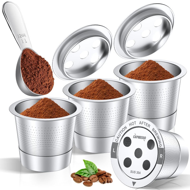 CAPMESSO Reusable K Cups: Stainless Steel 5-Hole Coffee Pods - Refillable Kcup Coffee Filters Compatible with K Supreme/K Slim/K-Duo Gen 2 with MultiStream Technology (4 K Cups with 5 Holes) - Image 1