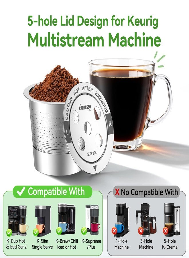 CAPMESSO Reusable K Cups: Stainless Steel 5-Hole Coffee Pods - Refillable Kcup Coffee Filters Compatible with K Supreme/K Slim/K-Duo Gen 2 with MultiStream Technology (4 K Cups with 5 Holes) - Image 5
