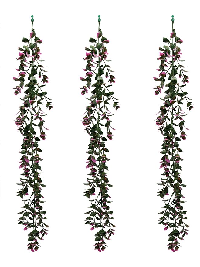 ENUTROF Artificial Hanging Leaves for Home Office Event Decoration Wall Balcony Decoration Pachysandra with Pink Flowers Pack of 3