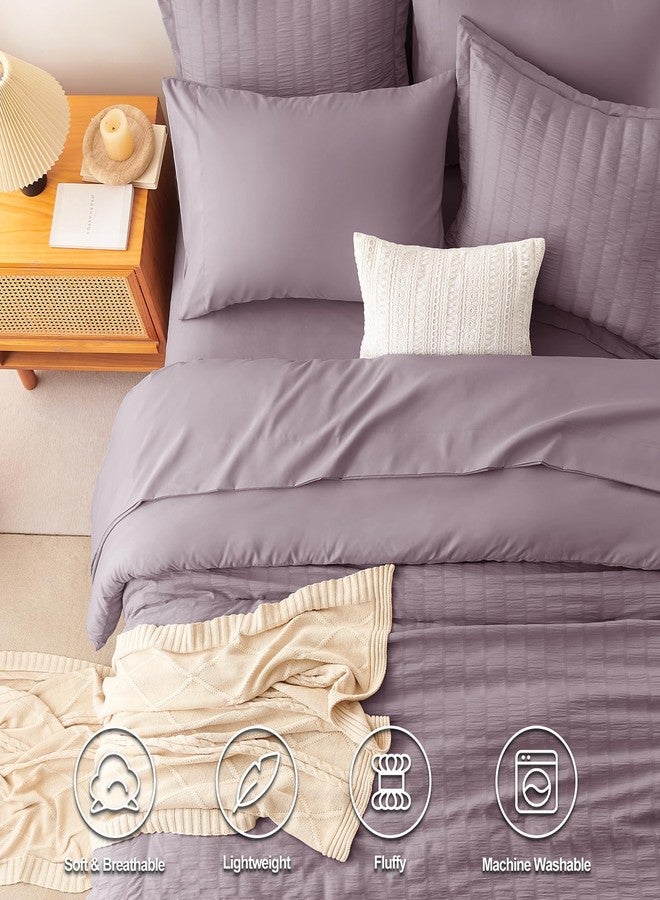 CozyLux Full Size Comforter Sets with Sheets Seersucker 7 Pieces Dusty Purple Bed in a Bag Textured Luxury Soft Bedding Set with Down Alternative Comforter, Sheets, Pillowcases & Shams for All Seasons - Image 2
