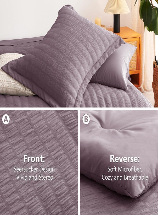 CozyLux Full Size Comforter Sets with Sheets Seersucker 7 Pieces Dusty Purple Bed in a Bag Textured Luxury Soft Bedding Set with Down Alternative Comforter, Sheets, Pillowcases & Shams for All Seasons - Image 4