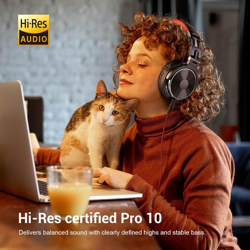 OneOdio Pro-10 Wired Over Ear Headphones Hi-Res Studio Monitor & Mixing DJ Stereo Headsets with 50mm Drivers and 1/4 to 3.5mm Jack for AMP Computer Recording Podcast Keyboard Guitar Laptop - Red - Image 5