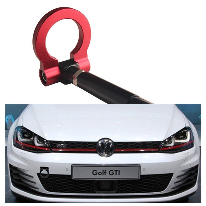 Dewhel JDM Aluminum Track Racing Front Rear Bumper Car Accessories Auto Trailer Ring Eye Towing Tow Hook Kit Red Screw On For Volkswagen MK7 VII Golf GTi 2015Up