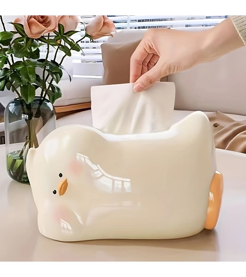 Creamy White Duck Tissue Box Ceramic Decorative Home Gift For Table Living Room - Image 1