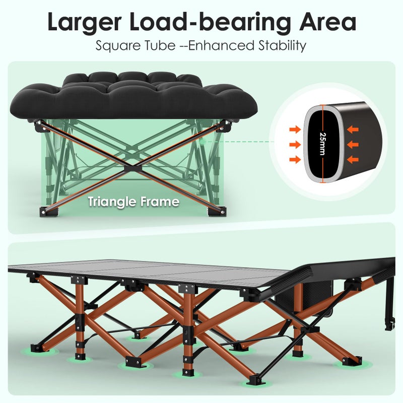 Suteck Camping Cot, Folding Camping Cot Bed for Adults Sleeping 1200D Double Layer Oxford Portable Folding Outdoor Cots for Camping W/Soft Pad Carry Bag for Home Office Nap Beach Travel - Image 5