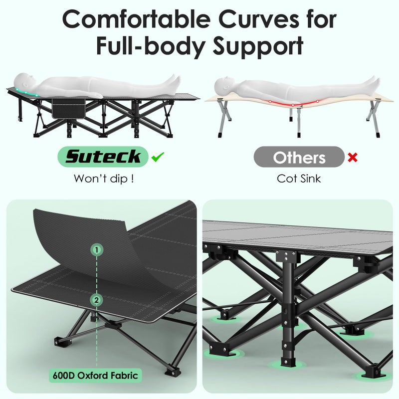 Suteck Camping Cot, Folding Camping Cot Bed for Adults Sleeping 1200D Double Layer Oxford Portable Folding Outdoor Cots for Camping W/Soft Pad Carry Bag for Home Office Nap Beach Travel - Image 4