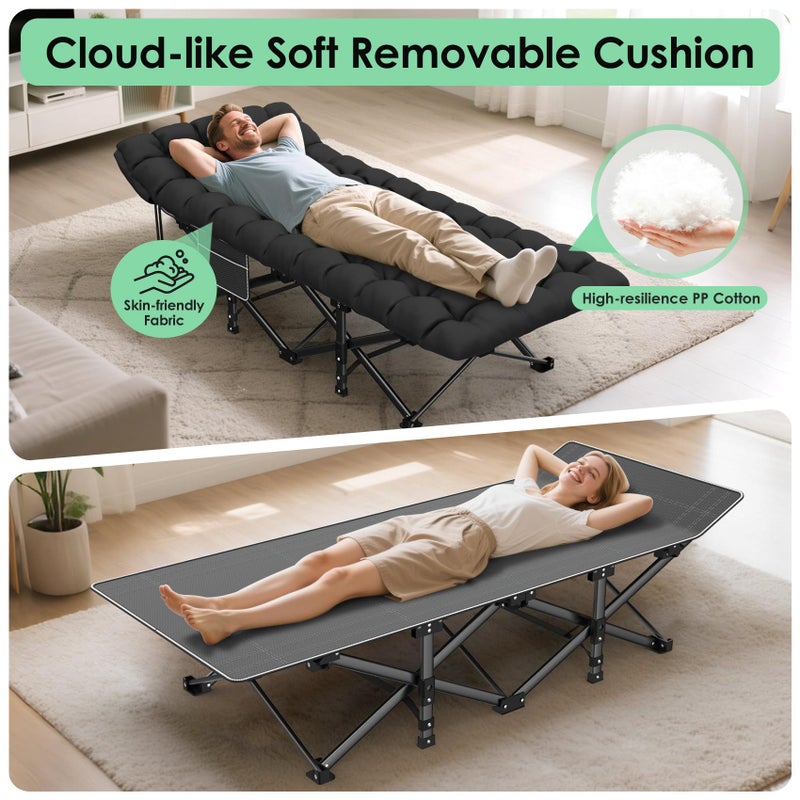 Suteck Camping Cot, Folding Camping Cot Bed for Adults Sleeping 1200D Double Layer Oxford Portable Folding Outdoor Cots for Camping W/Soft Pad Carry Bag for Home Office Nap Beach Travel - Image 3