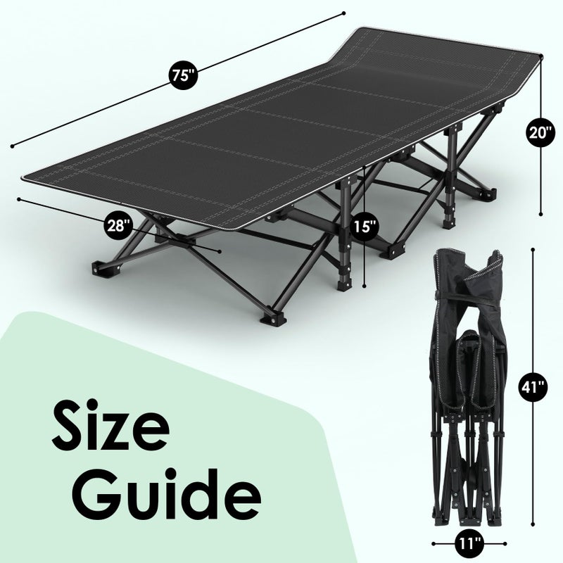 Suteck Camping Cot, Folding Camping Cot Bed for Adults Sleeping 1200D Double Layer Oxford Portable Folding Outdoor Cots for Camping W/Soft Pad Carry Bag for Home Office Nap Beach Travel - Image 2