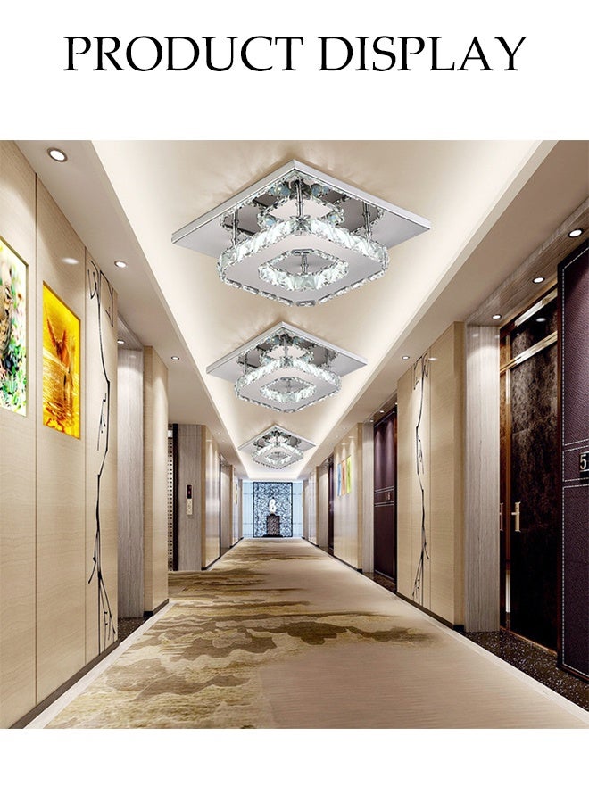 DUNISO Crystal Ceiling Light，Modern Flush Mount Tricolor Crystal Ceiling Lighting Fixture，Luxury Square LED Chandeliers，for Kitchen Bedroom Hallway Dining Room - Image 3
