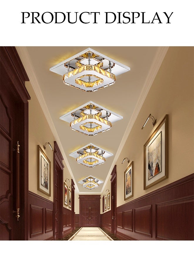 DUNISO Crystal Ceiling Light，Modern Flush Mount Tricolor Crystal Ceiling Lighting Fixture，Luxury Square LED Chandeliers，for Kitchen Bedroom Hallway Dining Room - Image 4