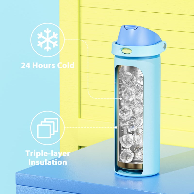 Meoky 24 Oz Insulated Water Bottle For Men: Meoky Stainless Steel Water Bottle With 2-In-1 Straw And Spout Lid - Leak Proof  Cold For 24 Hours  Fits In Car Cup Holder  Bpa-Free For Sports Travel  Azure - Image 4