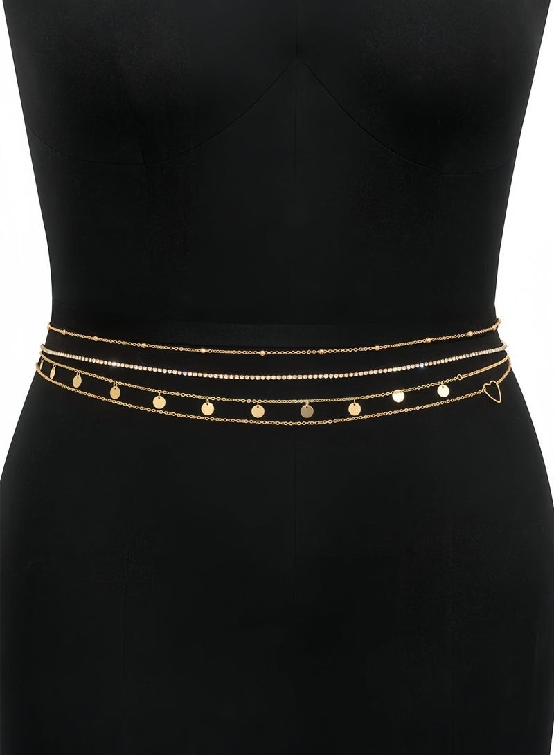 Waist Chain Overlay Metal Chain Body Chain Peach Heart Sequin Claw Chain Water Diamond Multi layer Waist Chain - Image 3