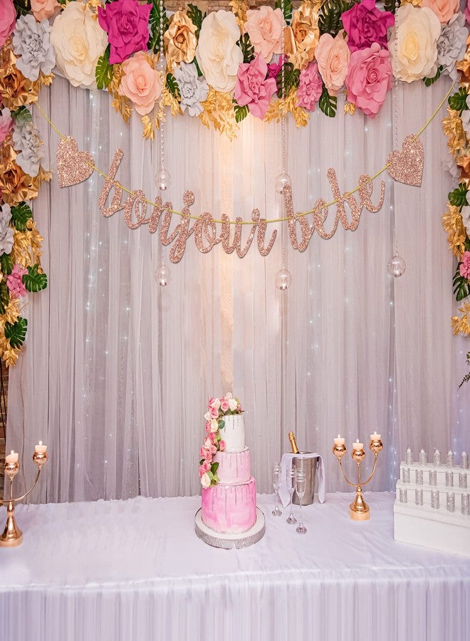Helewilk Rose Gold Glitter Bonjour Bebe Banner - French Theme Baby Shower/1st Birthday Party Decoration, Welcome Sign Bunting Banner - Image 5