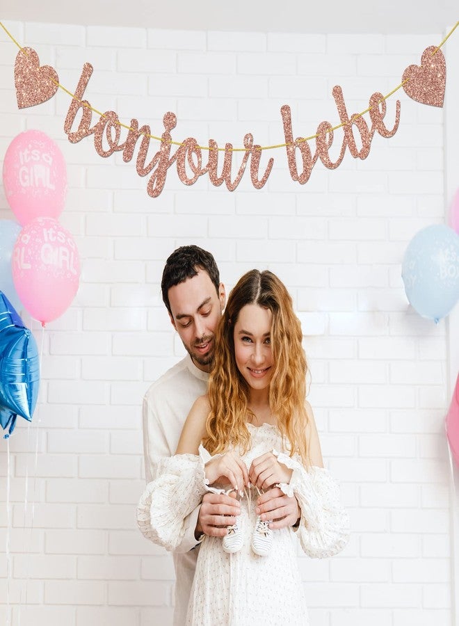 Helewilk Rose Gold Glitter Bonjour Bebe Banner - French Theme Baby Shower/1st Birthday Party Decoration, Welcome Sign Bunting Banner - Image 4