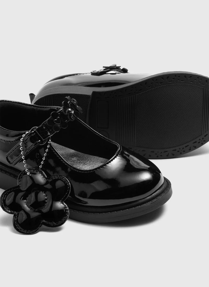 Matalan Girls Black Patent Flower Mary Janes
