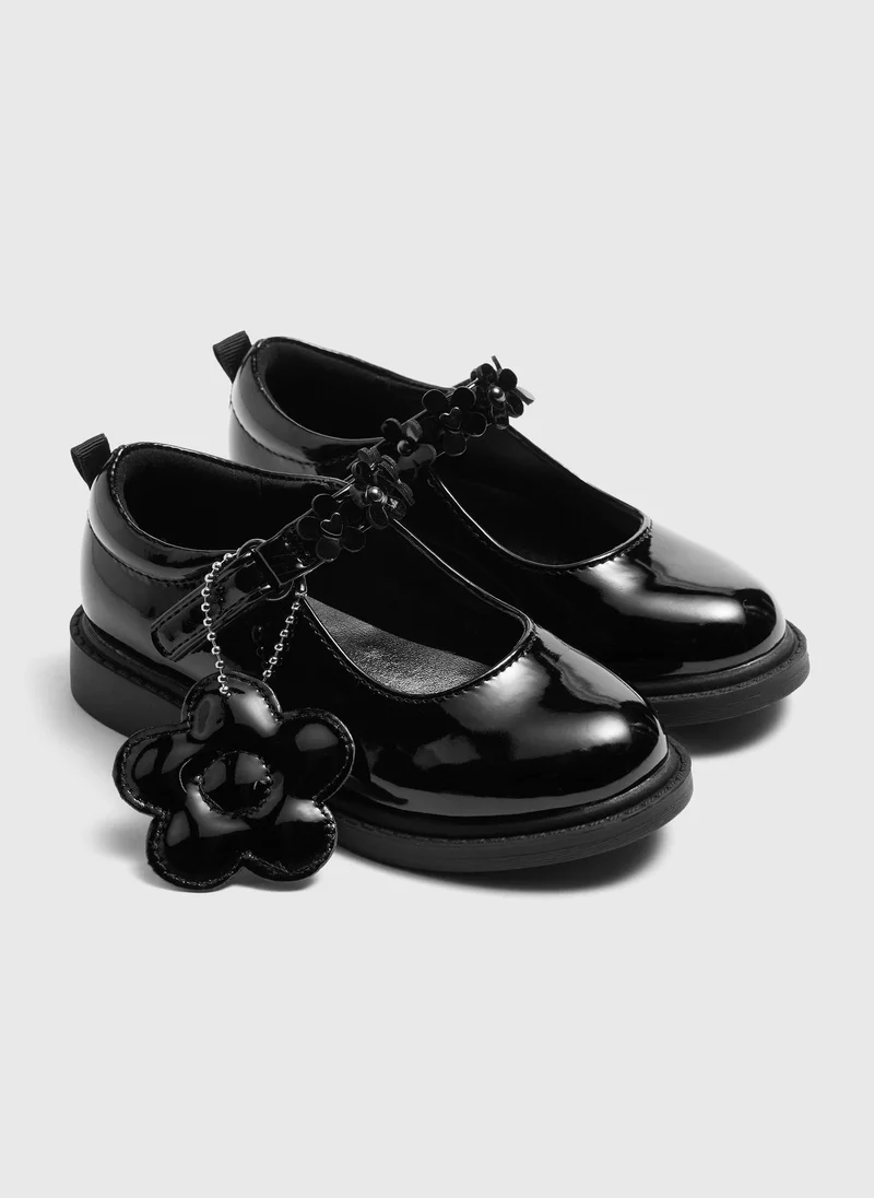 Matalan Girls Black Patent Flower Mary Janes