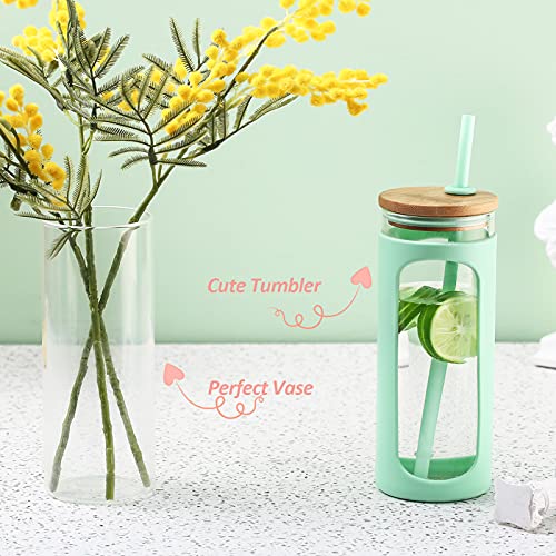 Kodrine 20oz Glass Water Tumbler with Straw and Lid, Bamboo Lids Water Bottle, Iced Coffee Cup Reusable, Wide Mouth Smoothie Cups with Protective Silicone Sleeve BPA FREE-White - Image 5