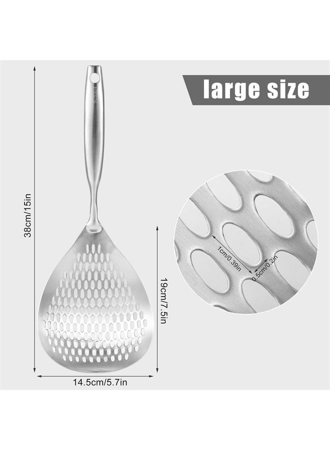 AIEX Large Stainless Steel Strainer Large Colander Spoon Skimmer Slotted Spoon with Hanging Holes and Handle Skimmer Strainer for Kitchen Cooking and Frying Draining (Sliver)