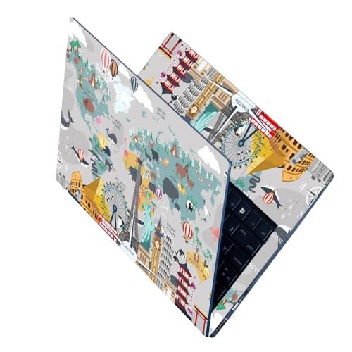 FineArts Full Body Laptop Skin Upto 15.6 inch Sticker Compatible for Dell/HP/Lenovo/Acer/Sony All Laptop Size Upto 14 to 15.6 Inch - Travel Around The World - Image 1