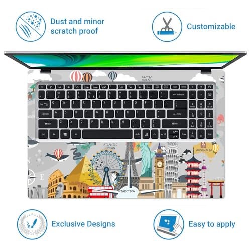 FineArts Full Body Laptop Skin Upto 15.6 inch Sticker Compatible for Dell/HP/Lenovo/Acer/Sony All Laptop Size Upto 14 to 15.6 Inch - Travel Around The World - Image 4