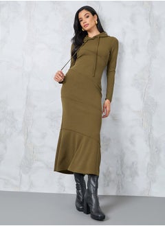 Hooded Sweatshirt Maxi Dress with Seam Detail