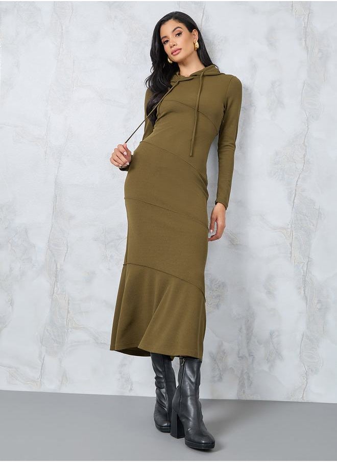 Styli - Hooded Sweatshirt Maxi Dress with Seam Detail - Image 1