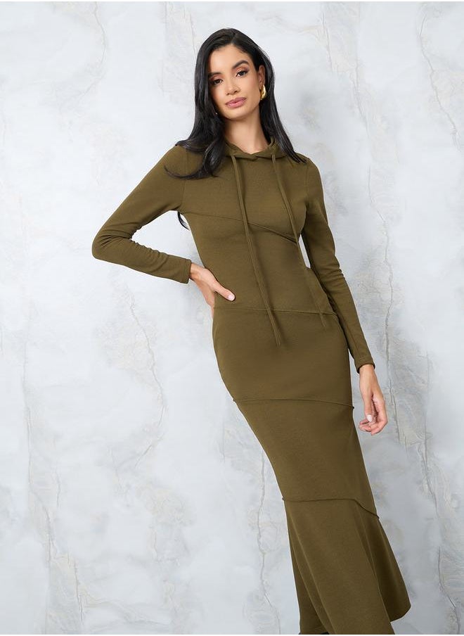 Styli - Hooded Sweatshirt Maxi Dress with Seam Detail - Image 1