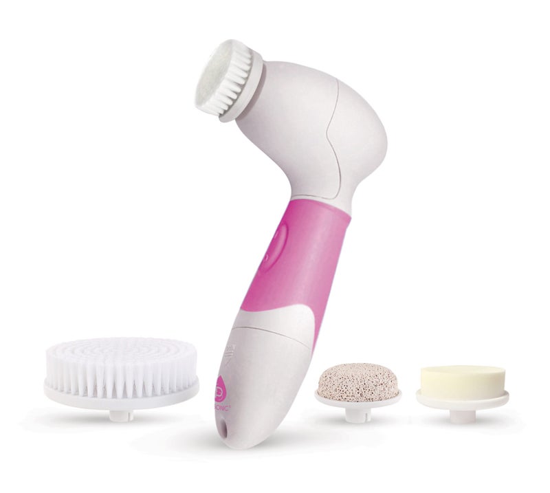 Pursonic Pursonic Advanced Facial and Body Cleansing Brush for Removing Makeup Exfoliating Dead Skin Includes 4 Multifunction Brush Heads Facial Body Pumice Stone and Sponge pink 1 count