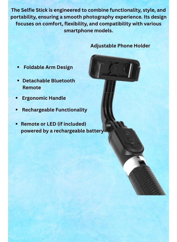 Rechargeable Selfie Stick Tripod with LED Light, Wireless Remote, and 360° Rotation, Adjustable Brightness for Vlogging, Live Streaming, and Travel Photography - Image 2