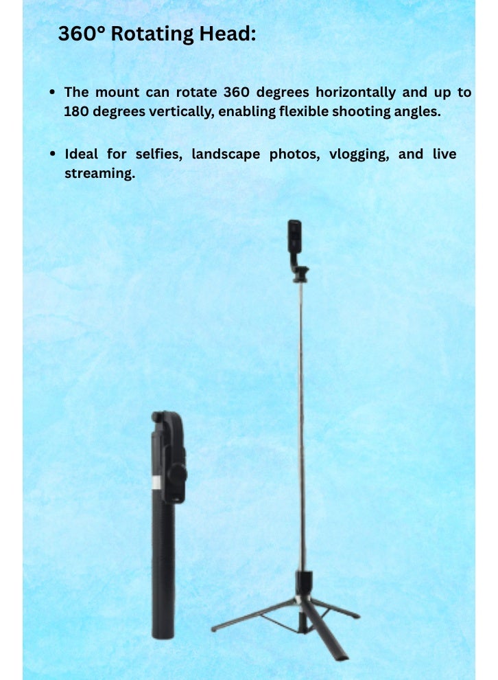 Rechargeable Selfie Stick Tripod with LED Light, Wireless Remote, and 360° Rotation, Adjustable Brightness for Vlogging, Live Streaming, and Travel Photography - Image 5