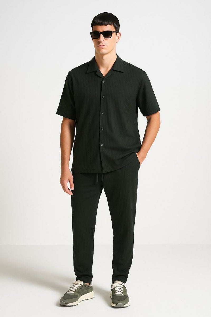 طقم قميص وسروال فضفاض بياقة تركية للرجال