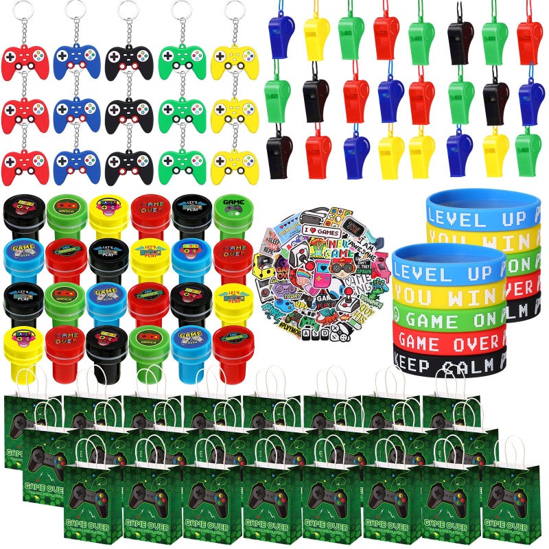 Aoriher 154 Pcs Video Game Party Favors Gift Set for Kids Gaming Party Favors 20 Set of Keychain Bracelet Wristband Treat Bags Sticker Whistle Game on Themed Gamer Boys Birthday Goodie Bag Fillers - Image 3