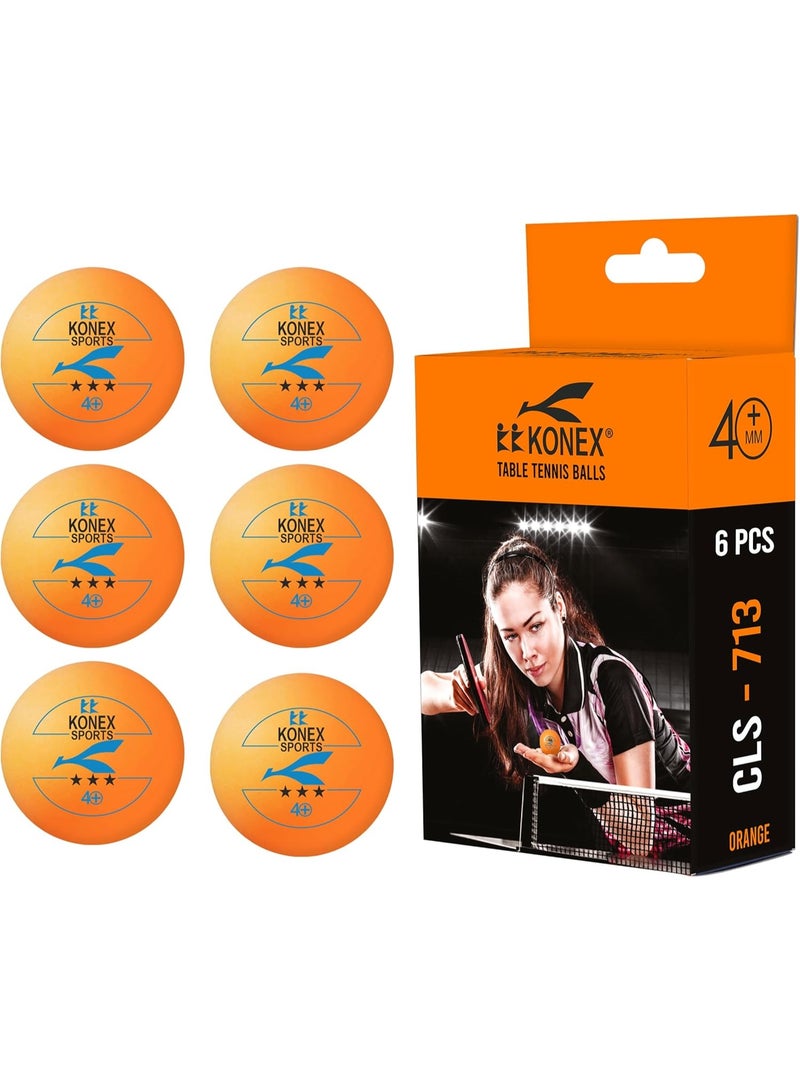 KONEX 40+ Plastic Table Tennis Balls Pack of 6 | High Performance 3-Star ABS TT Balls for Professional Matches and Training | Ideal for Adults & Kids (Orange) - Image 1