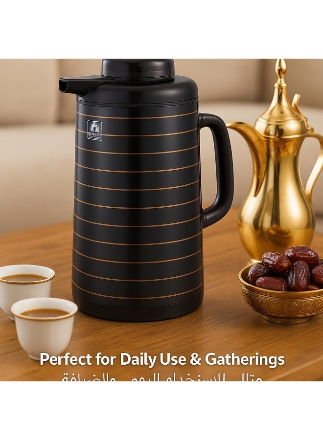 بيكوك ترمس بيكوك ستانلس ستيل سعة 1.6 لتر – صنع في اليابان، مزدوج الجدار لحفظ الحرارة والبرودة، محكم الإغلاق ومتين (أسود بخطوط ذهبية) - Image 4