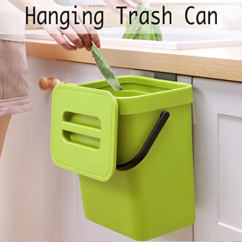 LALASTAR Small Plastic Trash Can, Hanging Small Trash Can with Lid Under Sink for Kitchen, Food Waste Bin for Countertop, Mountable Garbage Can for Bathroom, RV, 5L/1.3 Gal, Green - Image 2