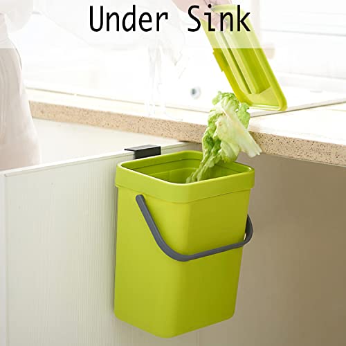 LALASTAR Small Plastic Trash Can, Hanging Small Trash Can with Lid Under Sink for Kitchen, Food Waste Bin for Countertop, Mountable Garbage Can for Bathroom, RV, 5L/1.3 Gal, Green - Image 3